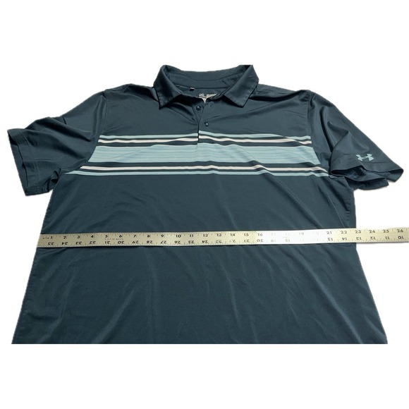 Under Armour Heat Gear Polo Shirt Men 2XL Golf Loose Fit Stretch Teal Green Logo - Picture 5 of 5